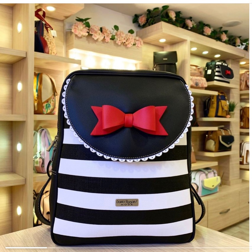 SANTO ROSARIO backpack black and red bow